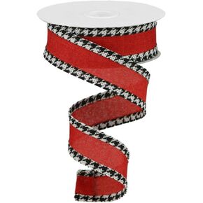 Craig Bachman 1.5" Houndstooth Edge Ribbon: Red, Black, White (10 Yards) Alabama Football Wreath Bow Floral Arrangement Gift Wrapping Wired Ribbon