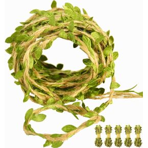 Naidiler 32 Ft Burlap Leaf Ribbon Twine for Crafts for Safari, Jungle, Fairy Party, Woodland Baby Shower, Enchanted Forest Decorations Vines Decor