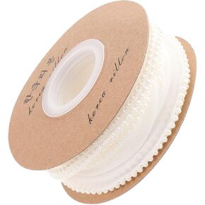 COHEALI Gift Wrapping Pearls Ribbon Artificial Pearl Bead Ribbon Chiffon Ribbon Organza Lace Ribbon Beads Trims for Gift Wrapping Floral Bouquets Wedding Party Decoration White
