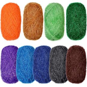 Timgle 9 Skeins Scrubby Yarn for Dishcloths Rainbow Sparkly Yarn for Crocheting Knitting Dishwashing Dishcloths Craft Project(Dark Color)