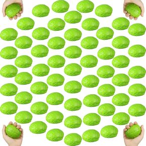 Jenaai 60 Pcs Brain Stress Ball Halloween Squeeze Toy 2.76 Inch PU Hand Muscle Exercise Pressure Ball Funny Stress Relief Toy for Teens Adults Improving Grip Strength Release Pressure (Green)