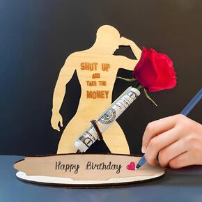 هدايا Gag Brithday للنساء رجال مضحكة مقطع المال من أجل النقود ، والخشب الذكور مزحة الاشياء مع بطاقة المعايير DIY ، فريدة من نوعها هدية نقدية حقيقية للزوجة الكبار حبيب فتاة فتاة