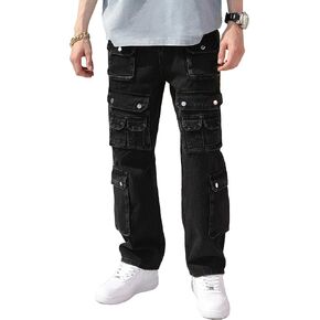 Men's Baggy Hip Hop Jeans Wide Leg Cargo Jeans for Men Loose Fit Streetwear Denim Pants Y2k