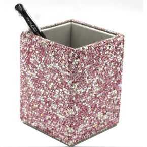 Crystal Pencil Pen Pen Pet Box Box Bling Rhinestone Pen Penser Commetic Cosmetic Pen Container (Silver ، Spquare)