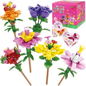 30PCS Valentines Day Gifts for Kids, 6 Different Artificial Flower Building Block with Valentines Gift Boxes for Boys Girl School Classroom Exchange Prize, Fun Valentines Party Favors Toys