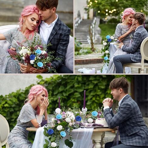 100 قطعة من الزهور الاصطناعية والورود البيضاء ذات المظهر الحقيقي والورود المزيفة بأوراق الشجر وباقات الزفاف DIY لتزيين حفلات الزفاف (أبيض) in Kuwait