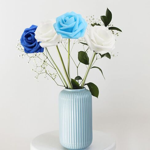 100 قطعة من الزهور الاصطناعية والورود البيضاء ذات المظهر الحقيقي والورود المزيفة بأوراق الشجر وباقات الزفاف DIY لتزيين حفلات الزفاف (أبيض) in Kuwait