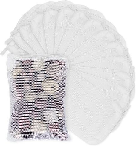 20PCS Aquarium Filter Media Bags for Aquarium with Zipper, Fine Mesh Bag Reusable Strong Polyester for Activated Carbon, Bio Filter Balls, Ceramic Rings, Filter Stones White 7.8" x 5.9" in Saudi Arabia
