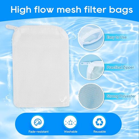 20PCS Aquarium Filter Media Bags for Aquarium with Zipper, Fine Mesh Bag Reusable Strong Polyester for Activated Carbon, Bio Filter Balls, Ceramic Rings, Filter Stones White 7.8" x 5.9" in Saudi Arabia