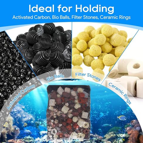 20PCS Aquarium Filter Media Bags for Aquarium with Zipper, Fine Mesh Bag Reusable Strong Polyester for Activated Carbon, Bio Filter Balls, Ceramic Rings, Filter Stones White 7.8" x 5.9" in Saudi Arabia