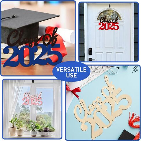 Paintable Graduation Classic of 2025 Ornament Wood Sign, Unfinished Crafts Graduate 2025 Wreath to Paint, Wooden Cutouts DIY Graduation Photo Booth Props Class of 2025 Party Decoration (Graduation in Kuwait