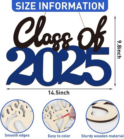 Paintable Graduation Classic of 2025 Ornament Wood Sign, Unfinished Crafts Graduate 2025 Wreath to Paint, Wooden Cutouts DIY Graduation Photo Booth Props Class of 2025 Party Decoration (Graduation in Kuwait