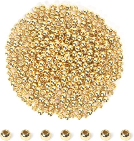 600pcs 2mm 18K Gold Filled Spacer Beads for Bracelets Seamless Tiny Small Gold Round Spacer Beads for Jewelry Making DIY Bracelet Necklace Earring Smooth Metal Circle Beads for Bulk Making Supply in Saudi Arabia