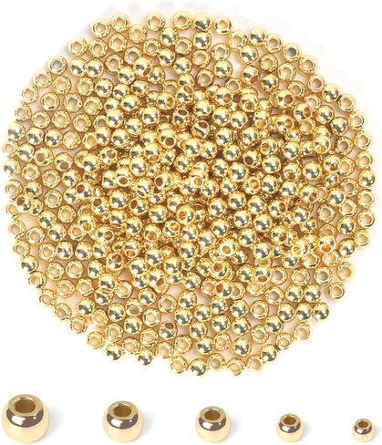 600pcs 2mm 18K Gold Filled Spacer Beads for Bracelets Seamless Tiny Small Gold Round Spacer Beads for Jewelry Making DIY Bracelet Necklace Earring Smooth Metal Circle Beads for Bulk Making Supply in Saudi Arabia