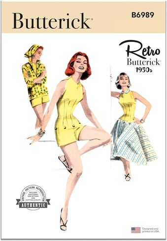 Butterick B6989U5 1950's Vintage Misses' Bare Shoulder Playsuit, Boxy Blouse and Full Skirt Sewing Pattern Packet, Design Code B6989, Sizes 16-18-20-22-24 in Saudi Arabia