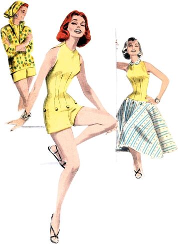 Butterick B6989U5 1950's Vintage Misses' Bare Shoulder Playsuit, Boxy Blouse and Full Skirt Sewing Pattern Packet, Design Code B6989, Sizes 16-18-20-22-24 in Saudi Arabia