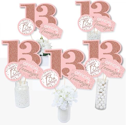 Big Dot of Happiness 13th Pink Rose Gold Birthday - Happy Birthday Party Centerpiece Sticks - Table Toppers - Set of 15 in Kuwait
