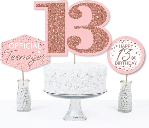 Big Dot of Happiness 13th Pink Rose Gold Birthday - Happy Birthday Party Centerpiece Sticks - Table Toppers - Set of 15 in Kuwait