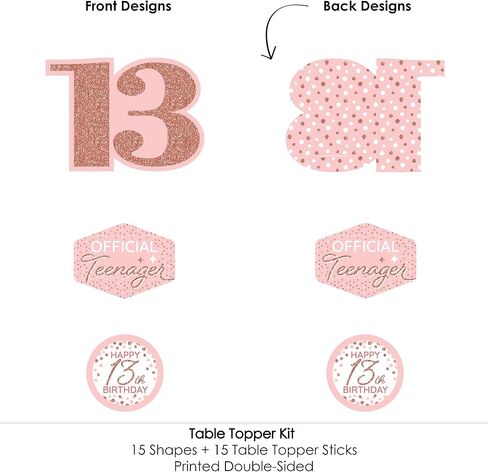 Big Dot of Happiness 13th Pink Rose Gold Birthday - Happy Birthday Party Centerpiece Sticks - Table Toppers - Set of 15 in Kuwait