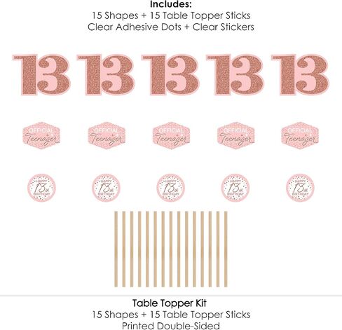 Big Dot of Happiness 13th Pink Rose Gold Birthday - Happy Birthday Party Centerpiece Sticks - Table Toppers - Set of 15 in Kuwait