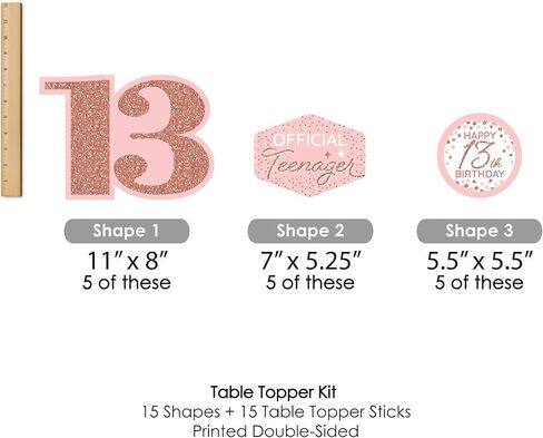 Big Dot of Happiness 13th Pink Rose Gold Birthday - Happy Birthday Party Centerpiece Sticks - Table Toppers - Set of 15 in Kuwait