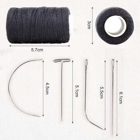 Hair Weaving Threads with 8Pcs C/J/I/T Shaped Needles Sewing Waxed Thread for Hand Sewing, Hair Extensions, Making Wigs DIY (Black-Black-Black) in Saudi Arabia