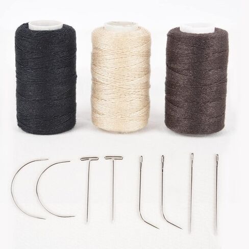 Hair Weaving Threads with 8Pcs C/J/I/T Shaped Needles Sewing Waxed Thread for Hand Sewing, Hair Extensions, Making Wigs DIY (Black-Black-Black) in Saudi Arabia