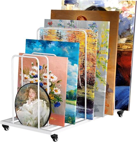 lukar Art Canvas Storage Rack with Wheels, Adjustable Art Storage Rack Metal Artwork Storage Stand for Canvas Boards, Drawing Board, Panels, Printed Matter, Paper Pad for Art Studios in Kuwait