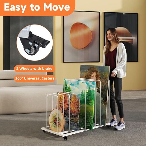 lukar Art Canvas Storage Rack with Wheels, Adjustable Art Storage Rack Metal Artwork Storage Stand for Canvas Boards, Drawing Board, Panels, Printed Matter, Paper Pad for Art Studios in Kuwait