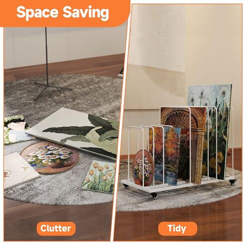 lukar Art Canvas Storage Rack with Wheels, Adjustable Art Storage Rack Metal Artwork Storage Stand for Canvas Boards, Drawing Board, Panels, Printed Matter, Paper Pad for Art Studios in Kuwait