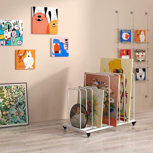 lukar Art Canvas Storage Rack with Wheels, Adjustable Art Storage Rack Metal Artwork Storage Stand for Canvas Boards, Drawing Board, Panels, Printed Matter, Paper Pad for Art Studios in Kuwait