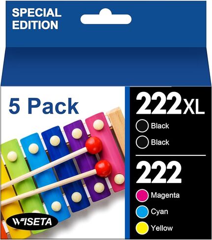 222XL Ink Cartridge 5 Pack Remanufactured for Epson 222 Ink Cartridges 222 XL High Yield Works for Workforce WF-2960, Expression Home XP-5200, WF2960 (2 Large Black, 1 Cyan, 1 Magenta, 1 Yellow) in Saudi Arabia