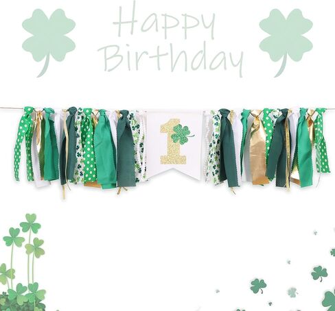 WAOUH St. Patrick's Day 1st Birthday Banner - Shamrock Party Decoration Set for Baby Showers (St Patricks Shamrock 1) in Kuwait