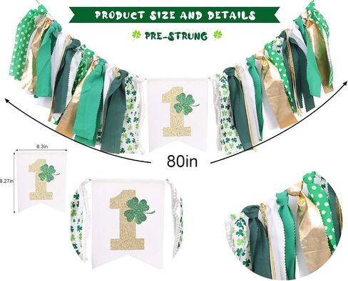 WAOUH St. Patrick's Day 1st Birthday Banner - Shamrock Party Decoration Set for Baby Showers (St Patricks Shamrock 1) in Kuwait