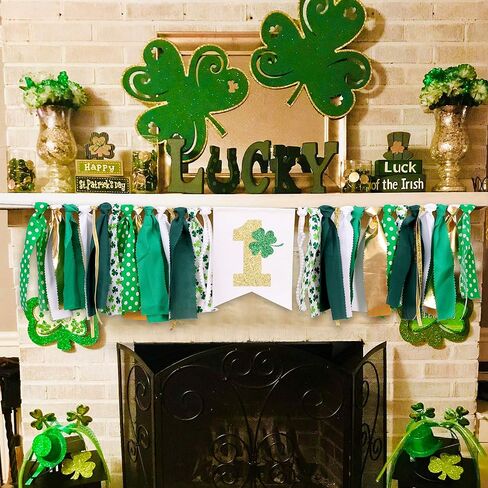 WAOUH St. Patrick's Day 1st Birthday Banner - Shamrock Party Decoration Set for Baby Showers (St Patricks Shamrock 1) in Kuwait