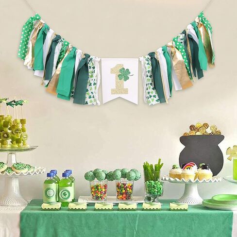 WAOUH St. Patrick's Day 1st Birthday Banner - Shamrock Party Decoration Set for Baby Showers (St Patricks Shamrock 1) in Kuwait