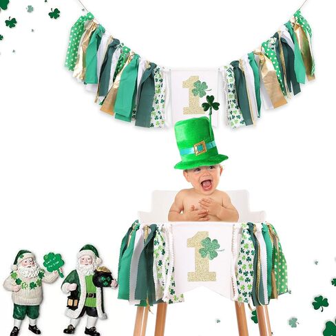 WAOUH St. Patrick's Day 1st Birthday Banner - Shamrock Party Decoration Set for Baby Showers (St Patricks Shamrock 1) in Kuwait