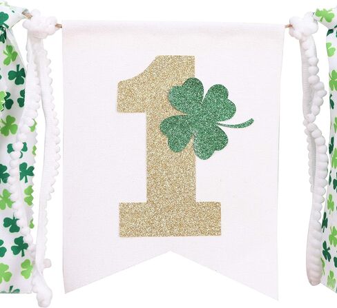 WAOUH St. Patrick's Day 1st Birthday Banner - Shamrock Party Decoration Set for Baby Showers (St Patricks Shamrock 1) in Kuwait