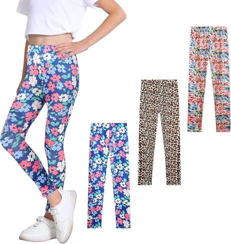 عبوة من 3 سراويل ضيقة مطبوعة للفتيات لليوجا للأطفال من عمر 2 إلى 11 عامًا in Kuwait