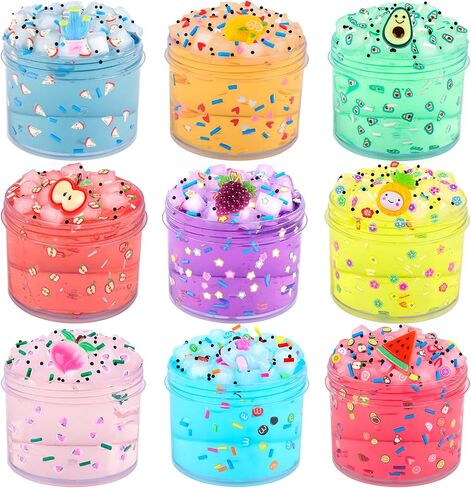 Jelly Cube Clear Slime Kit 9 Pack for Kids, Crunchy Slime, Stress Relief Toy, Party Favors for Girl Boys 6 7 8 9 10 11 12 in Saudi Arabia