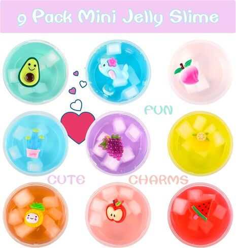 Jelly Cube Clear Slime Kit 9 Pack for Kids, Crunchy Slime, Stress Relief Toy, Party Favors for Girl Boys 6 7 8 9 10 11 12 in Saudi Arabia