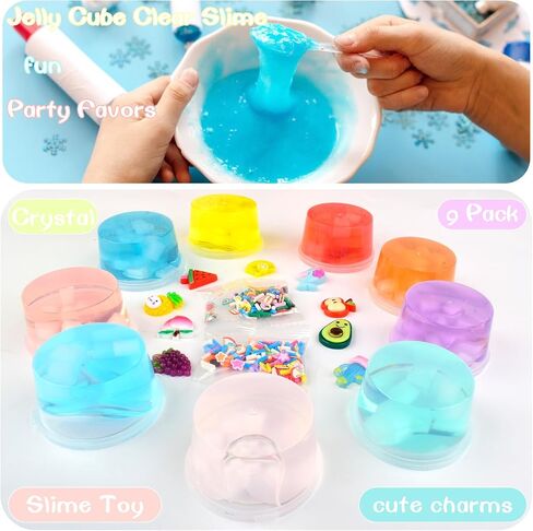 Jelly Cube Clear Slime Kit 9 Pack for Kids, Crunchy Slime, Stress Relief Toy, Party Favors for Girl Boys 6 7 8 9 10 11 12 in Saudi Arabia