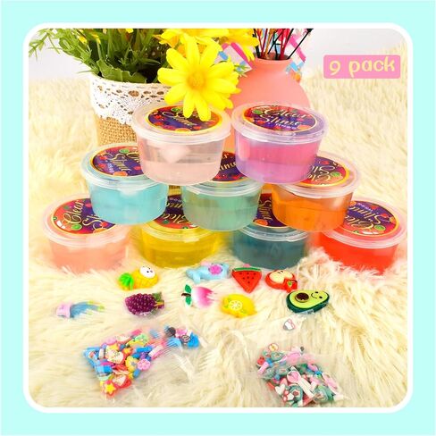 Jelly Cube Clear Slime Kit 9 Pack for Kids, Crunchy Slime, Stress Relief Toy, Party Favors for Girl Boys 6 7 8 9 10 11 12 in Saudi Arabia