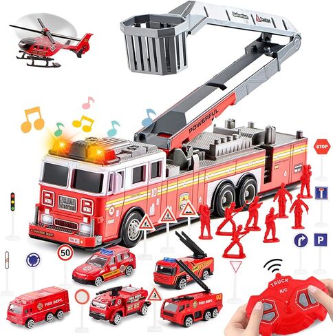 Deao Fire Truck Toys for Boys with Lights and Sounds ، RC Remote Control مع سلم 360 متناوبًا ، سحب هدايا للسيارات لـ 3 4 5 6 BOYS Girls Kids (الطبعة الكلاسيكية) in Kuwait