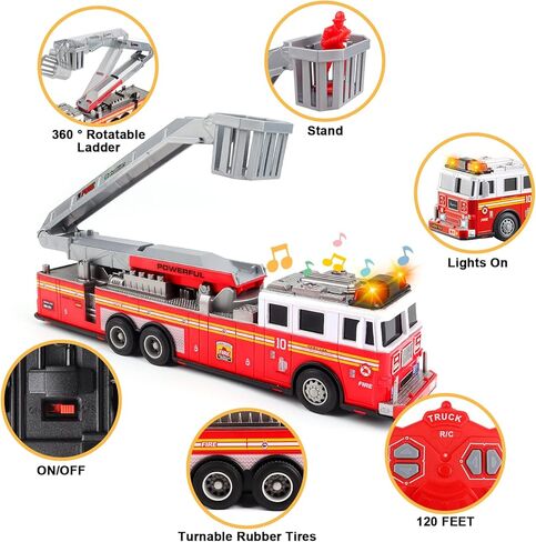 Deao Fire Truck Toys for Boys with Lights and Sounds ، RC Remote Control مع سلم 360 متناوبًا ، سحب هدايا للسيارات لـ 3 4 5 6 BOYS Girls Kids (الطبعة الكلاسيكية) in Kuwait