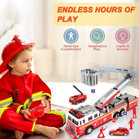 Deao Fire Truck Toys for Boys with Lights and Sounds ، RC Remote Control مع سلم 360 متناوبًا ، سحب هدايا للسيارات لـ 3 4 5 6 BOYS Girls Kids (الطبعة الكلاسيكية) in Kuwait