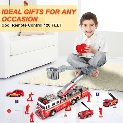 Deao Fire Truck Toys for Boys with Lights and Sounds ، RC Remote Control مع سلم 360 متناوبًا ، سحب هدايا للسيارات لـ 3 4 5 6 BOYS Girls Kids (الطبعة الكلاسيكية) in Kuwait
