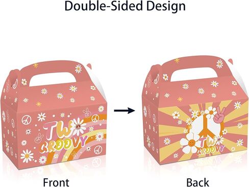 Na 12pcs اثنين من صناديق الحفلات الرائعة Retro Hippie Boho Favors Boxes Goody Treat Daisy Rainbow Theme Girls Decortations Decorations Supplies for Candy Chocolate Cookies in Kuwait
