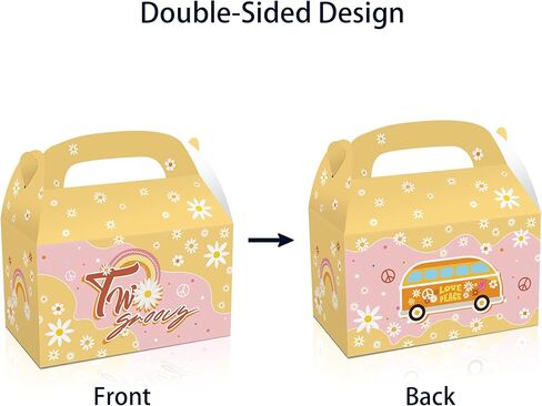 Na 12pcs اثنين من صناديق الحفلات الرائعة Retro Hippie Boho Favors Boxes Goody Treat Daisy Rainbow Theme Girls Decortations Decorations Supplies for Candy Chocolate Cookies in Kuwait