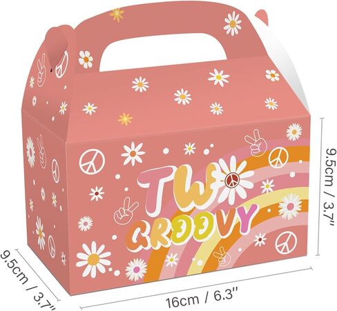 Na 12pcs اثنين من صناديق الحفلات الرائعة Retro Hippie Boho Favors Boxes Goody Treat Daisy Rainbow Theme Girls Decortations Decorations Supplies for Candy Chocolate Cookies in Kuwait